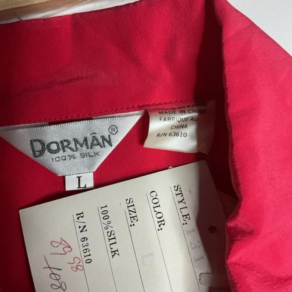 Red silk button up shirt with pockets Size L #silk #Dorman #vintage